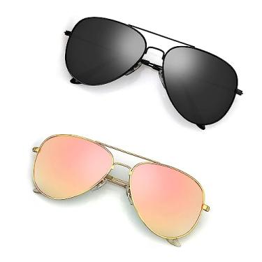Imagem de Óculos de sol aviador polarizados para homens/mulheres, óculos de sol masculinos de metal para dirigir, Rosa, preto, One Size