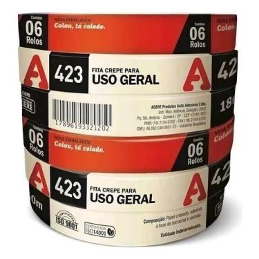 Imagem de Kit 6 Fita Crepe Fina Uso Geral E Pintura 18mm X 50m Adere