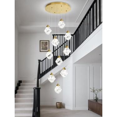 Imagem de Shial Lighting Lustre Moderno De 10 Lâmpadas Para Entrada, Lustres De Cristal Para Sala De Estar, Luminária Pendente Dourada, Lustres Para Escada, Tetos Altos, Luz Pendente Led Regulável Com Control