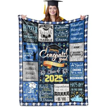 Imagem de Presentes de formatura 2025 Cobertor de formatura para ela 101,6 cm x 127 cm Classe de 2025 Presentes de ensino médio para filho filha, lembrança de faculdade/mestres PHD Cobertor de formatura com