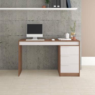 Imagem de Escrivaninha Mesa de Computador Gaveteiro 3 Gavetas Organizador Multiuso Marrom Madeira Branco