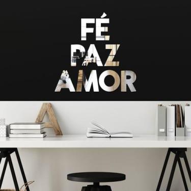 Imagem de Espelho Decorativo Fé Paz Amor Prata - Inove Papéis de Parede