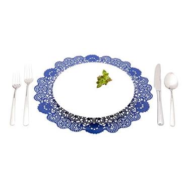 Imagem de Restaurantware Pastry Tek 30,5 x 30,5 cm Doilies de renda 100 talheres decorativos - Doilies descartáveis redondos de papel azul marinho para decoração de mesa de aniversários ou casamentos