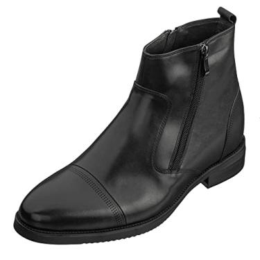 Imagem de CALTO Sapatos masculinos invisíveis para aumento de altura - Botas de couro premium preto leve com zíper - 8 cm mais alto - S28001 - Tamanho 11 D D (M) EUA
