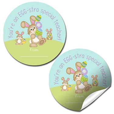Imagem de Egg-stra Special Teacher Easter Themed Gift Tag Sticker Labels for Kids, 40 2" Party Circle Stickers by AmandaCreation, Great for Party Favors, Envelope Seals & Goodie Bags