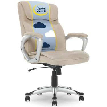 Imagem de Serta Hannah Cadeira executiva para escritório em casa, ergonômica no meio das costas com suporte lombar, almofada de assento firme, travesseiros corporais em camadas, apoios de braços acolchoados