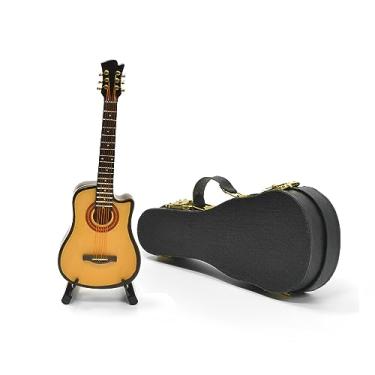Imagem de Musiin Guitarra em miniatura com suporte e estojo, mini 6 cordas violão acústico instrumentos musicais miniatura modelo casa de bonecas decoração de casa (madeira)