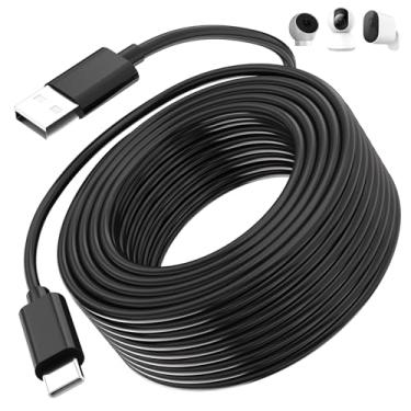 Imagem de Cabo USB C de 10 m/33 m, cabo de extensão de alimentação longo para câmera Xiaomi Mi 2K/CCTV/Blink Mini 2/Eufy, câmeras de segurança internas, USB para USBC, cabo interno externo com grampos de arame