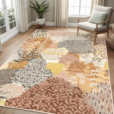 Imagem de DEXDE Tapete lavável para o outono, 7,5 x 12,5 cm, para sala de estar, folhas tropicais, vintage, antiderrapante, macio, para quarto de crianças, tapete boêmio pequeno abstrato para quarto, entrada