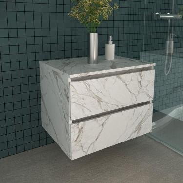 Imagem de Gabinete Banheiro 2 Gavetas 60Cm Cr10087 Mármore Branco
