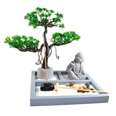 Imagem de Terrário Bandeja Areia Altar Jardim Zen Decorativo Buda Madeira 20cm