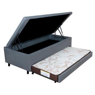 Imagem de Bicama Com Baú Solteiro Reforçado Em Courino 88x188 Cm Cinza