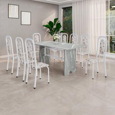 Imagem de Conjunto Sala de Jantar com 8 Cadeiras Lara Arabesco / Branco
