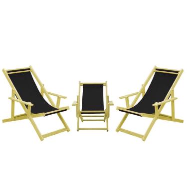 Imagem de Kit 3 Espreguiçadeiras 2 Adulto E 1 Infantil-preto