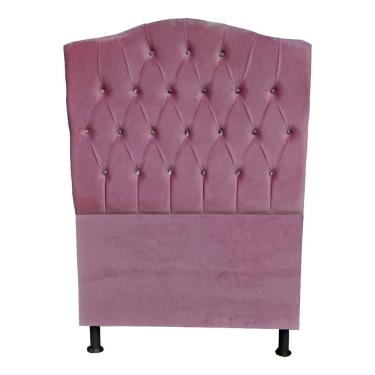Imagem de Cabeceira De Cama Box Princesa Solteiro 90 Cm Botão Strass Suede Rosa Bebê Eli Móveis