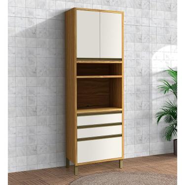 Imagem de Paneleiro 70cm 3 Portas E 2 Gavetas Com Espaço Para Micro-ondas 100% Mdf Barbados Espresso Móveis Amêndoa-off White