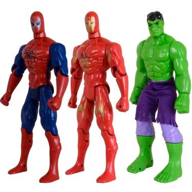 Imagem de Kit Trio Brinquedo Incrível Hulk Homem Aranha Homem Aço 29cm