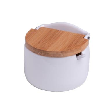Imagem de Saleiro De Mesa De Cerâmica Com Tampa De Madeira E Colher Bianco 2441 - Lyor