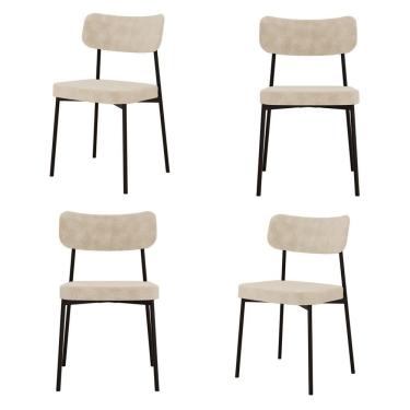 Imagem de Kit Com 4 Cadeiras Para Sala De Jantar Mona Yescasa Boucle Vanilla