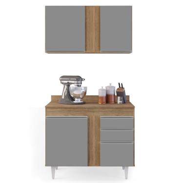 Imagem de Armário Aéreo Indiana E Balcão Gabinete 100cm Luziania Castanho-cinza - Lumil Móveis