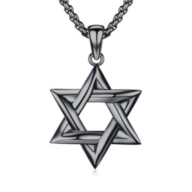 Imagem de Lfkk Colar de estrela de Davi de prata esterlina 925 com corrente redonda de aço inoxidável 56 cm + 5 cm, Medium, Prata esterlina, Sem Pedra Preciosa