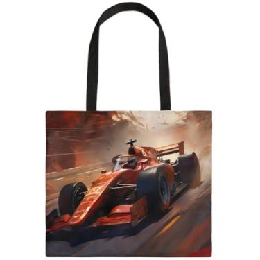 Imagem de TKBXAEG Sacola de lona da floresta arco-íris para mulheres e homens bolsa de mão elegante bolsa de ombro reutilizável bolsa de compras, Carro de corrida vermelho F1, One Size