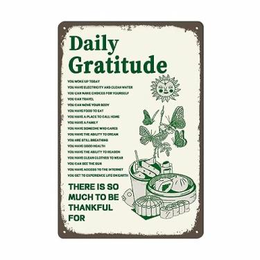 Imagem de bivrten Placa De Metal Com Gratidão Diária, 30X20 Cm, Decoração Positiva, Inspiradora, Encorajadora, Presente Para Homens, Mulheres, Colegas Trabalho, Mães, Tias, Professoras, Estilo Boho Verde, Est