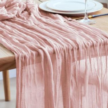 Imagem de CZBZYMYYY Caminho De Mesa Gaze 3 Metros, Estilo Boho Rústico, Pano Queijo Rosa Empoeirado Para Decoração Chá Panela, Casamento, Páscoa, Suprimentos Verão