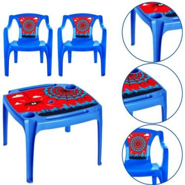 Imagem de Kit Mesa e 2 Cadeira Infantil Poltrona Homem Aranha Azul - Arqplast