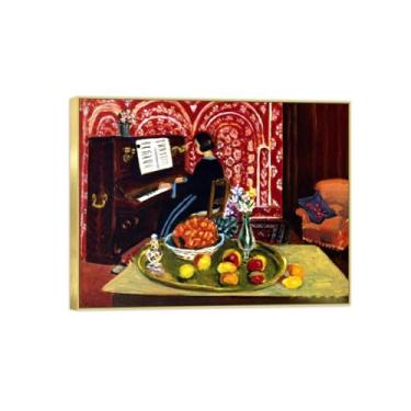 Imagem de BMZFYBS Quadro dourado arte de parede pinturas famosas - imagens em tela para sala de estar - pianista e natureza morta - pôster e impressões 50 x 65 cm 20 x 26 pol