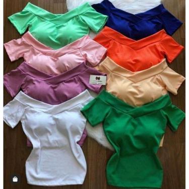Imagem de Blusa feminina ombro a ombro manga curta malha canelada fashion - Filó