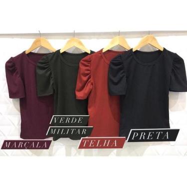 Imagem de blusa feminina gola rasa manga curta bufante tendenica - Filó Modas
