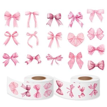 Imagem de Rolo de adesivos de laço rosa, 1000 peças, adesivo de laço rosa coquete para cadernos, garrafas de água, envelopes de cartões de dia dos namorados, adesivo, decalque, caixa de presente, decorações