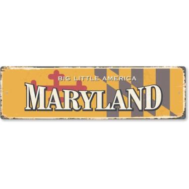Imagem de SmartSign Placa de metal vintage 10 x 35,5 cm Maryland State "Big Little America", alumínio à prova de ferrugem de 40 mil com sobretudo transparente, decoração de parede retrô, multicolorido