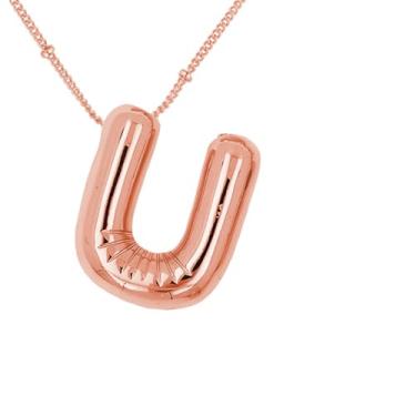 Imagem de Colar de letras de bolhas para mulheres, pingente de alfabeto com inicial de balão banhado a ouro 18 k joia delicada para meninas adolescentes, Cobre, Sem Pedra Preciosa