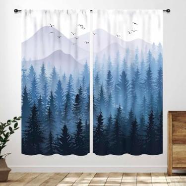 Imagem de Cortinas florestais, floresta, azul, neblina, natureza, árvore, montanha, floresta, quinta, tratamento de janela, cortinas de paisagem natural para quarto, sala de estar, banheiro, janela, decoração