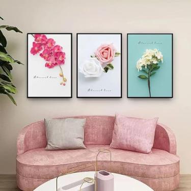 Imagem de ZARROUEA Adesivos de parede rosas brancas e rosas orquídeas flor arte de parede, conjunto de 3 peças, decalques de parede florais coloridos, autoadesivo e adesivo adesivo para decoração de parede para