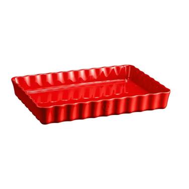 Imagem de Travessa Retangular Canelada Emile Henry Em Cerâmica 24x34 Cm Vermelho