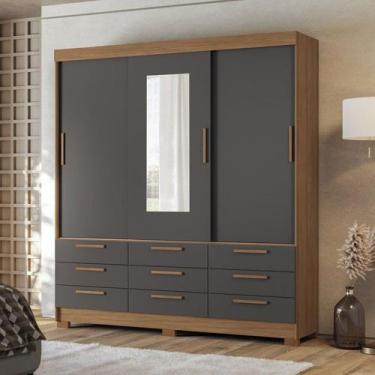 Imagem de Guarda-roupa 3 Portas de Correr 9 Gavetas com Espelho Morretes - Santo