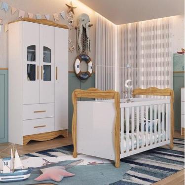 Imagem de Quarto de Bebê Guarda-roupas 3 Portas Janeladas e Berço Minicama 100% 