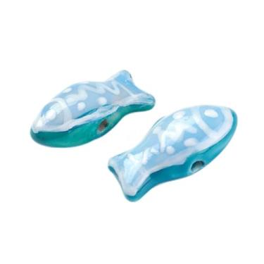 Imagem de Stiesy 5 peças de porcelana azul peixe contas espaçador feito à mão animais marinhos porcelana cerâmica diy artesanato contas a granel para tema oceano joias faça você mesmo pingente