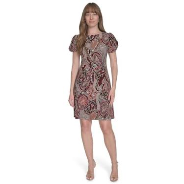 Imagem de Tommy Hilfiger Vestido feminino de jérsei floral manga bufante, Beringela Multi, 42