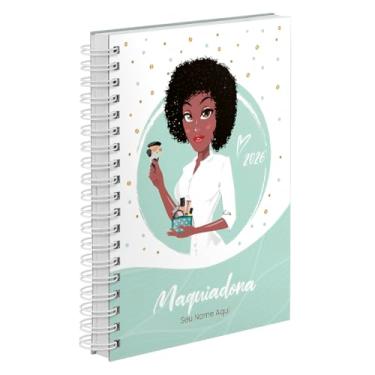 Imagem de Agenda Comercial 2026 Personalizada Capa Dura Maquiadora Cabelo Crespo Cores (Verde)