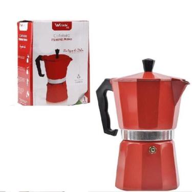 Imagem de Cafeteira italiana retro moka vermelha em aluminio com alca cozinha lu