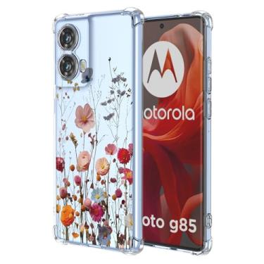 Imagem de RRXSYXL Capa para Moto G85 5G com estampa floral transparente, capa macia à prova de choque para Motorola G85 5G, linda flor