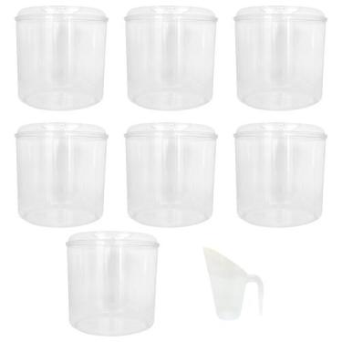 Imagem de Kit 7 Potes Acrílico Redondo com Tampa 8,6l +7 Conchas 600ml - Ex Pote