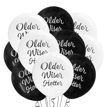 Imagem de Malayan Products Older Wiser Hotter Balloons 12 unidades de látex, decorações de aniversário, fonte de evento de festa temática Old Wise, tamanho padrão de 30 cm (preto e branco)