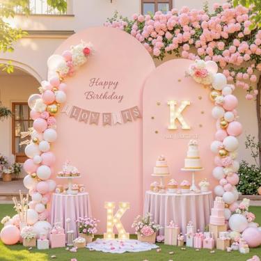 Imagem de Conjunto de 2 capas de arco rosa empoeirado com 2 capas de arco de casamento, decoração de pano de fundo elástico, chá de bebê, chá de panela, foto de festa de aniversário, rosa pálido, suporte de