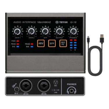 Imagem de Q-16 Interface de audio,placa de som profissional de canal USB 2.0 DC 5V de alta velocidade, função de monitor para estúdio/gravação musical/jogos/Equipamentos para Gravação Musical