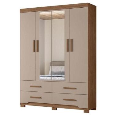 Imagem de Guarda Roupa Solteiro Miami 4 Portas Carvalho Fendi Com Espelho - Mova
